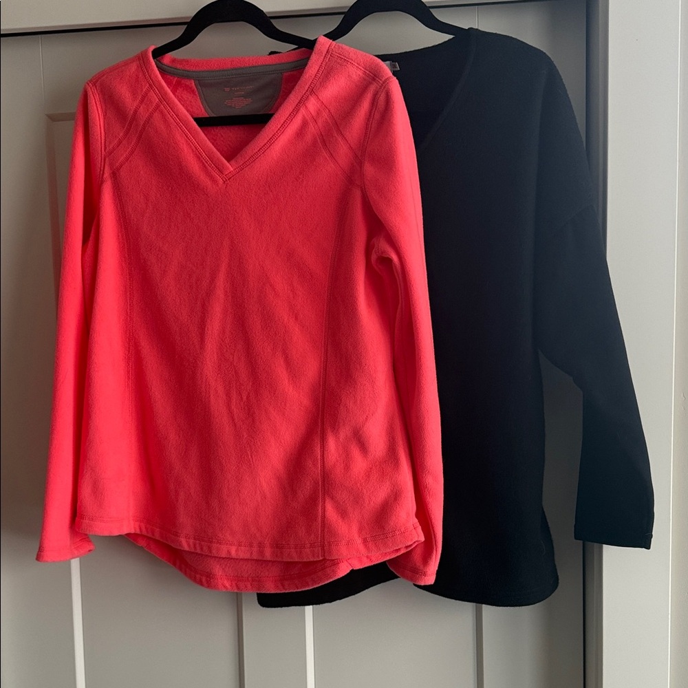 Women’s Tek Gear V-Neck Long Sleeve Tops - Salmon Pink and Black